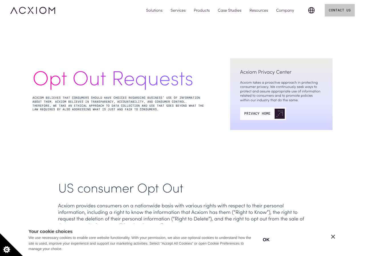Acxiom opt-out page as loaded on October 5, 2026
