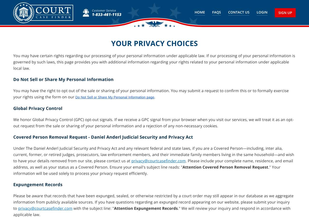 CourtCaseFinder opt-out page as loaded on October 5, 2026