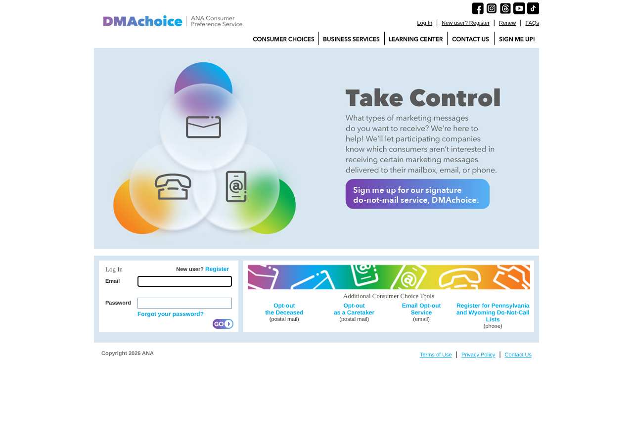 DMAchoice opt-out page as loaded on October 5, 2026