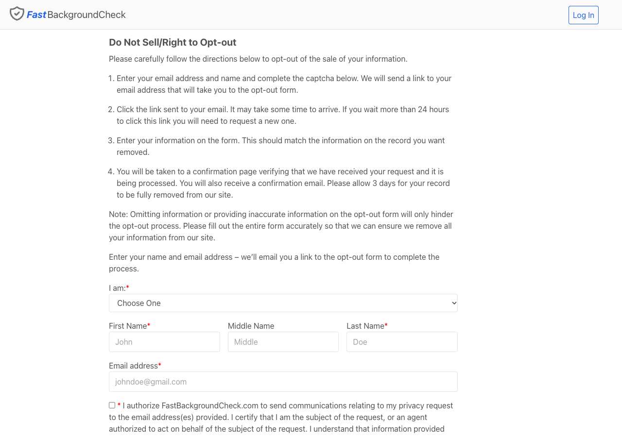 FastBackgroundCheck opt-out page as loaded on October 5, 2026