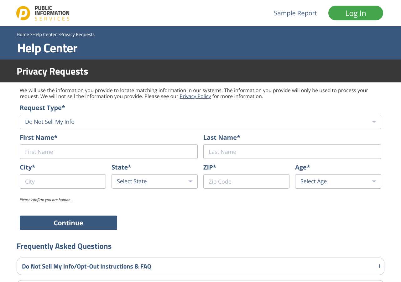 Public Information Services opt-out page as loaded on October 5, 2026