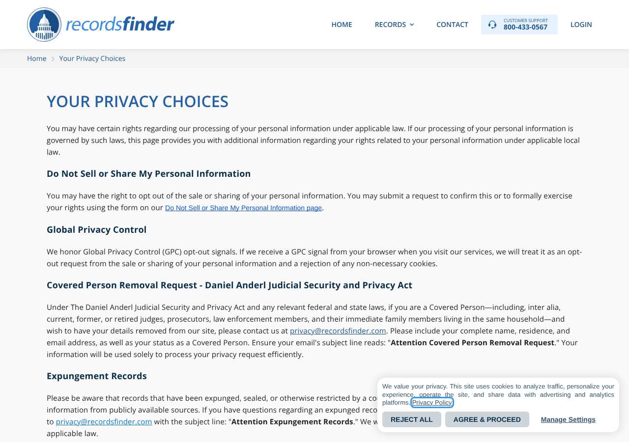 RecordsFinder opt-out page as loaded on October 5, 2026