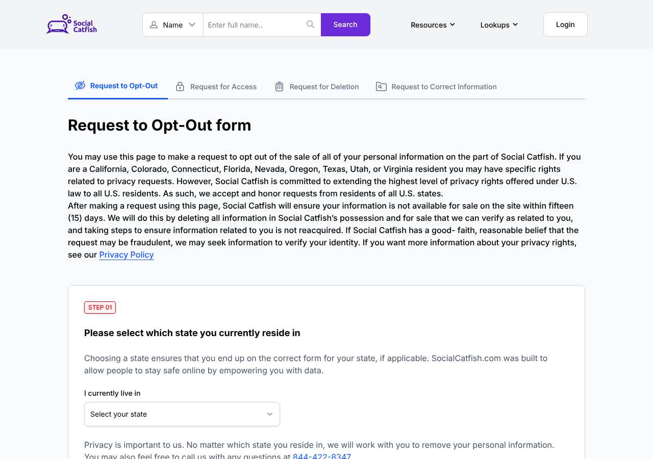 SocialCatfish opt-out page as loaded on October 5, 2026