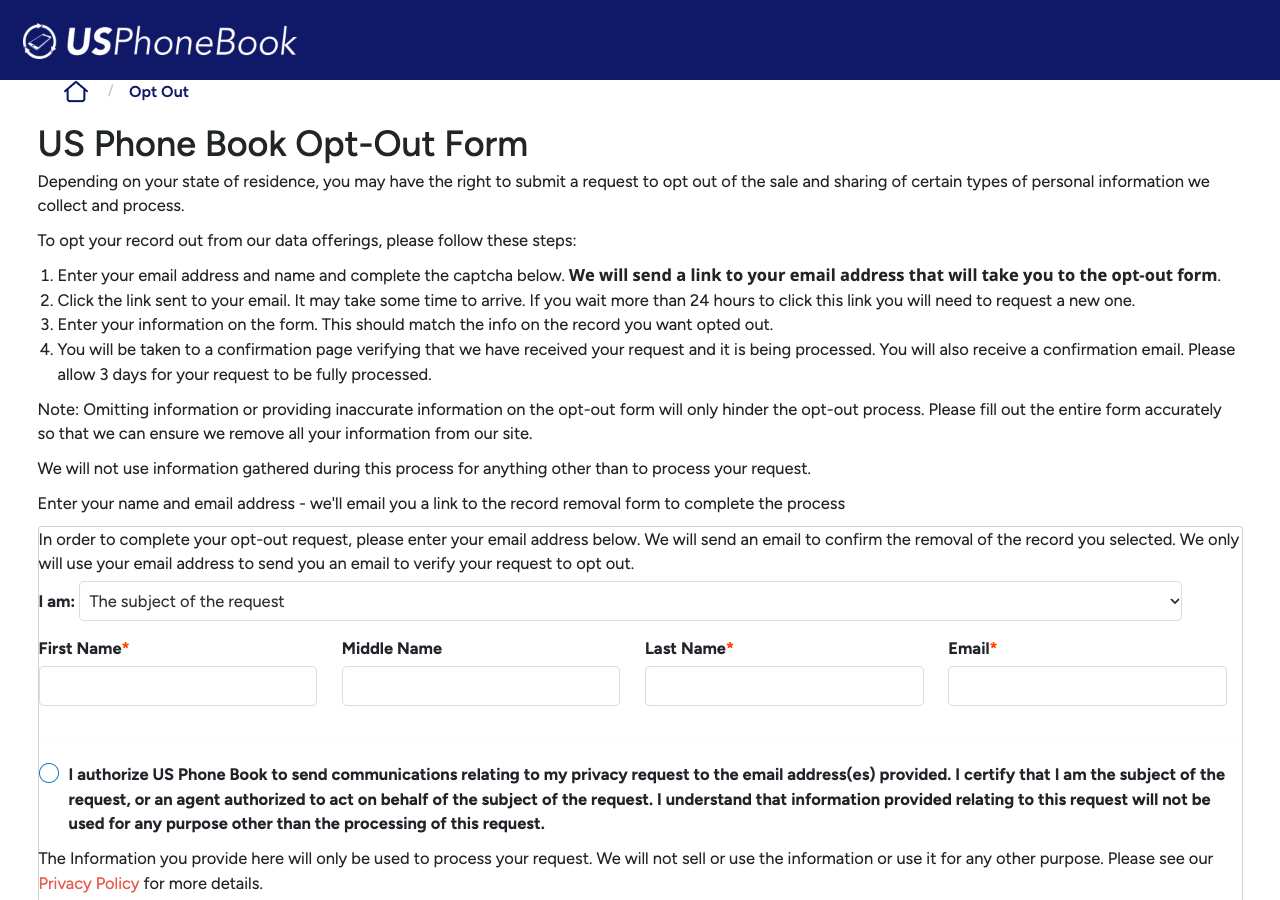 USPhoneBook opt-out page as loaded on October 5, 2026